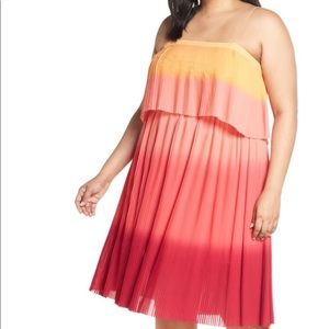 Leith Pleated Coral Ombré Dress
